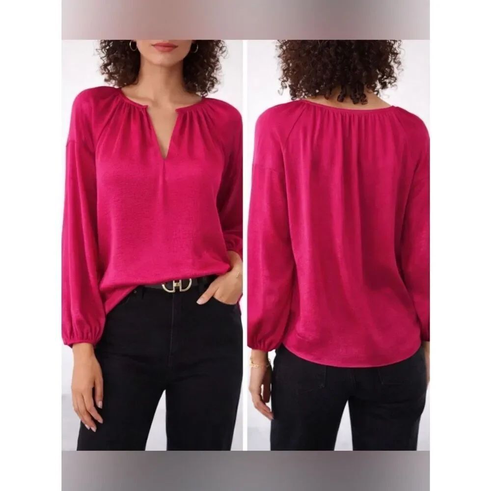 Vince Camuto Hammered Satin Keyhole Blouse